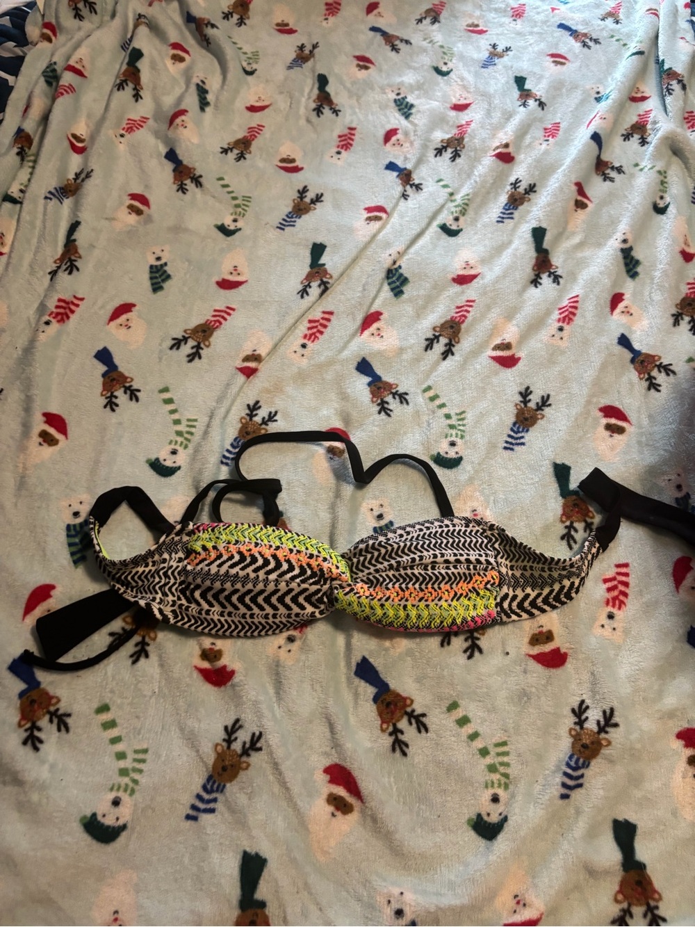 Xhilaration Black Crochet Bikini Top with Neon Yellow and Pink Accents